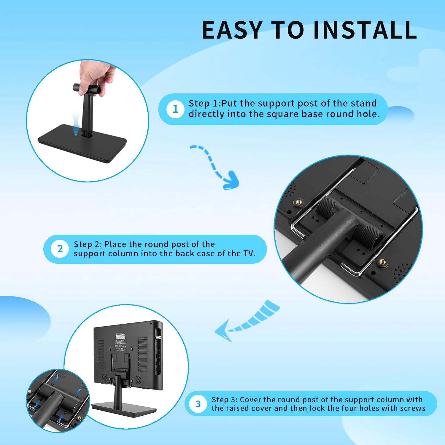 Feihe 12 Inch Small TV with HD Display, Antenna,HDMI,AV,USB Ports, Built-in Digital Tuner and Compact Design for Kitchen, RV, and Travel Use