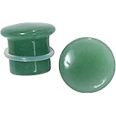 Pierced Owl Natural Green Aventurine Stone Single Flare Plugs with Clear O-Rings, Sold as a Pair
