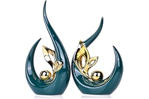 XMGZQ Green Home Decor Accent,Art Mid Century Modern Decor,Teal and Gold Living Room Decor and Accessories,Gold Centerpieces for Tables,Abstract Ceramic Statue and Sculpture