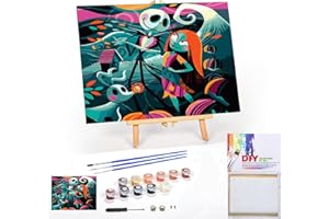 MEOTHAN Jack Sally Paint by Numbers Kits for Adults, Halloween Paint by Number for Adults Beginner, Nightmare Before Christmas Paint by Numbers Kits on Canvas with Framed and Easel for Wall Decor 12x16in