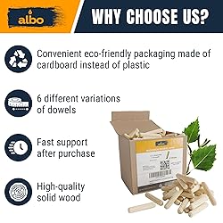 ALBO Wooden Dowel Pins 1/2 x 2 inch Fluted Wood