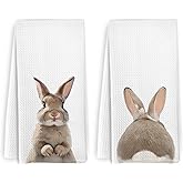 KFXHANGD Bunny Rabbit Kitchen Towels and Dishcloths Set of 2, Farmhouse Funny Bunny Dish Towels, Easter Bunny Decorative Hand Tea Towels for Bathroom Kitchen, Gifts for Bunny Lovers, 16x24 Inches