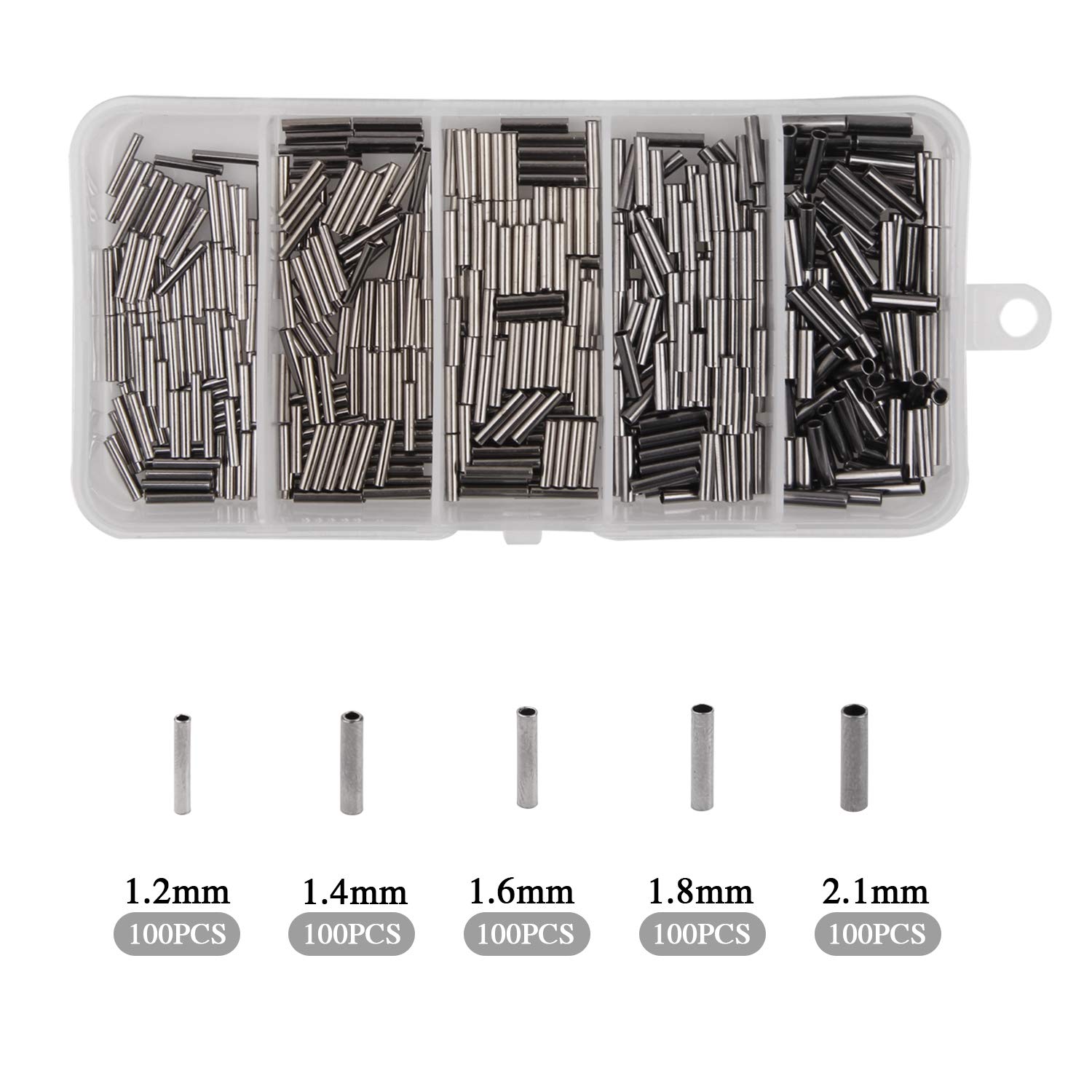 Fishing Crimp Sleeves Kit, 500pcs Single Barrel Crimp Sleeves Brass Copper Crimping Loop Sleeve Assortment Fishing Line Tube Connector Wire Leader Rigging Tackle for Wire Rope Cable