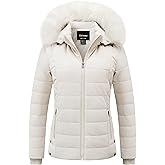 Chrisuno Women's Casual Short Winter Puffer Coat Soft Faux Fur Lining Lightweight Warm Jackets With Removable Hood