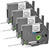 TZe Label Maker Tape 12mm 0.47" White Laminated Replacement for Brother P-Touch Label Tape TZe-231 TZe231 Compatible with Brother Ptouch PTD210 PT-D220 PTH110 PT-D400, 4-Pack