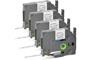 WONFOUCS TZe Label Maker Tape 12mm 0.47" White Laminated Replacement for Brother P-Touch Label Tape TZe-231 TZe231 Compatible with Brother Ptouch PTD210 PT-D220 PTH110 PT-D400, 4-Pack