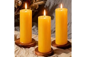 SUPERSUN 3 Pack Natural Beeswax Pillar Candles,2x6in Large Pure Beeswax Candles-180 Hours Long Burning,Organic Bees Wax Candles for Home,Prayer,Emergency,Smokeless Dripless Organic Pillar Candles Bulk