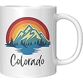 Colorado Mug – 11oz White Ceramic Coffee Cup with Mountain and Sunset Design – Colorado Souvenir Gift – Scenic Nature Travel Mug for Outdoors Lovers