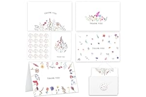 Floral Thank You Cards with Envelopes and Stickers (20 pack 4"x6"), HILYPINK Elegant Wildflower Blank Cards & Grateful Cards 