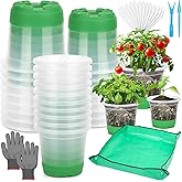 Caffox 51PCS Reusable Seed Starter Kit Includes 26 Packs 3 Sizes Clear Nursery Pots with Silicone Base, Repotting Mat, Gardening Gloves, Plant Labels and Seedling Tools for Easy Transplant