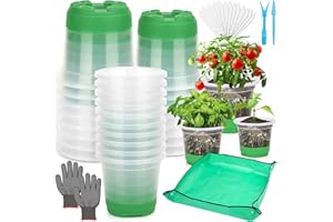 Caffox 51PCS Reusable Seed Starter Kit Includes 26 Packs 3 Sizes Clear Nursery Pots with Silicone Base, Repotting Mat, Gardening Gloves, Plant Labels and Seedling Tools for Easy Transplant