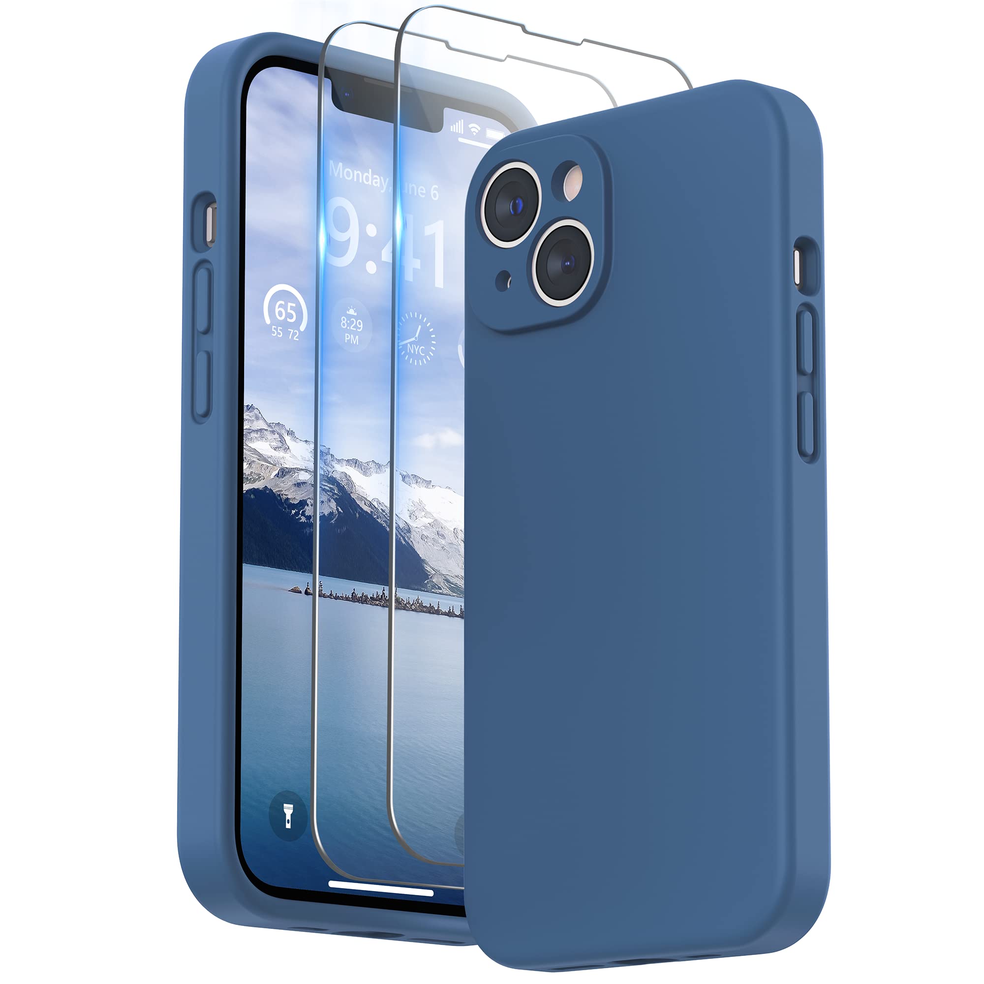 SURPHY Compatible with iPhone 14 Case with Screen Protector, Liquid Silicone Protection for Each Lens Shockproof Thickened Rubber Cover for iPhone 14 6.1 inch 2022, Blue Jay