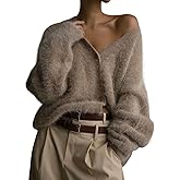 Yimoon Womens Fuzzy Cardigan Sweater V Neck Long Sleeve Button Down Slouchy Furry Knit Sweaters 2026