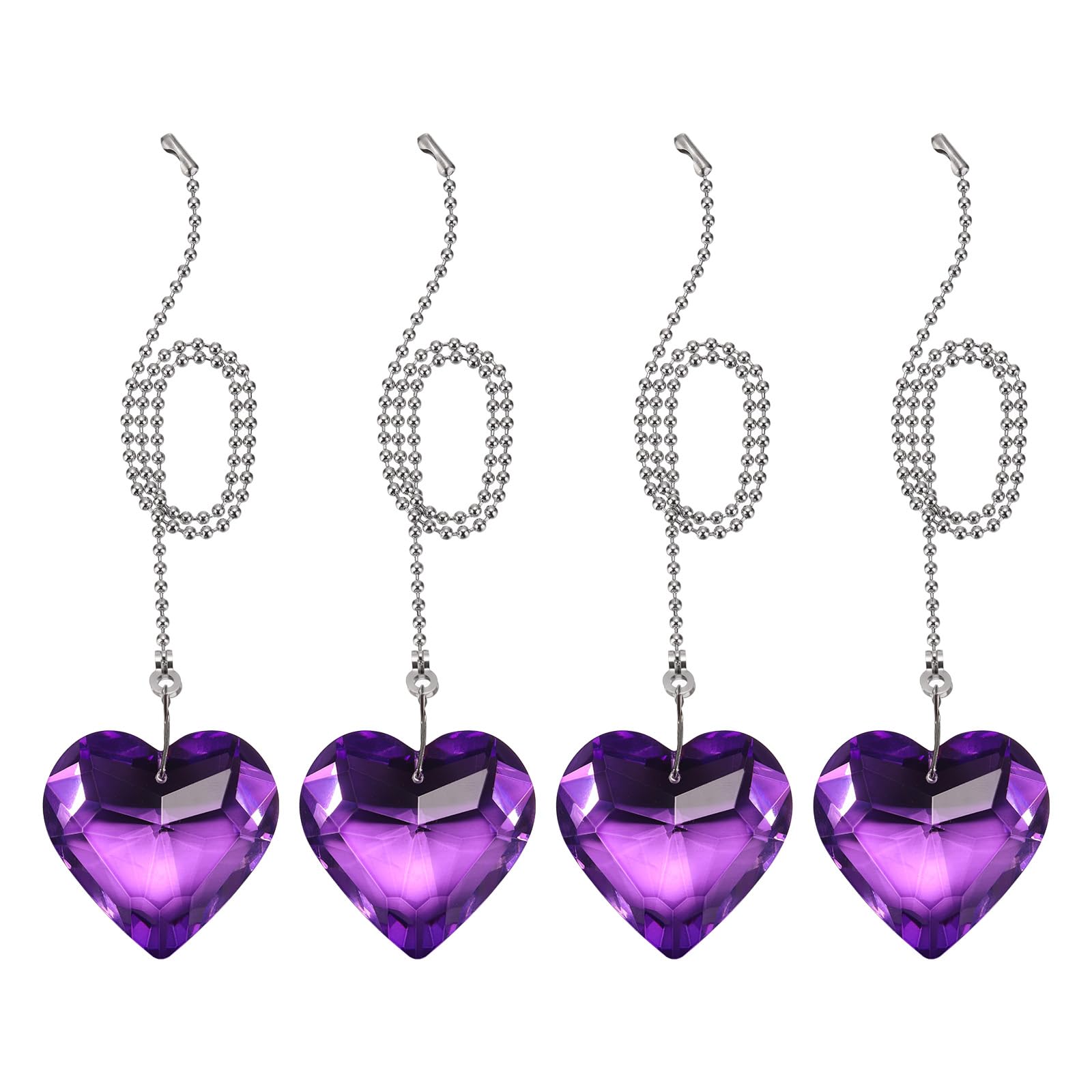PATIKIL 21 Inch Crystal Ceiling Fan Pull Chains, 4 Pcs Beaded Ball Fan Pull Chain Heart Ceiling Fan Extender with Ball Chain Connector for Ceiling Light Lamp Fans, Purple