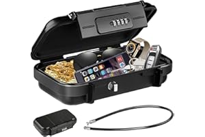 HUANLANG Portable Safe Lock Box with Combination Lock Mini Beach Travel Safe Waterproof Small Lockable Box with Removable Wire Rope Combination Safe Box for Dorm,Travel,Beach,Hotel,Car,Home,Office