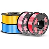 JAYO Silk PLA Filament Bundle 1.75mm 4.4KG, 4 Colors Metal-Like Shiny 3D Printer Filaments Dimensional Accuracy +/- 0.02mm, 4 Pack 1.1kg Spool, Silk Gold/Silk Pink/Silk Blue/Silk Red