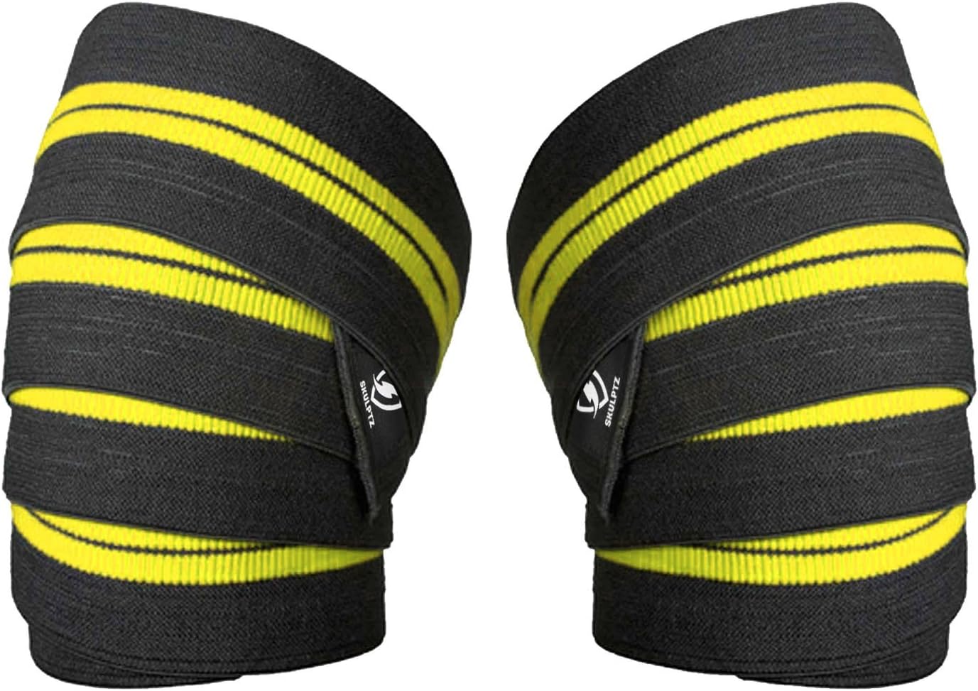 SKULPTZ Competition Grade Heavy Duty Weight Training Cross Fit Powerlifting Knee Wraps (1 Pair/Yellow)