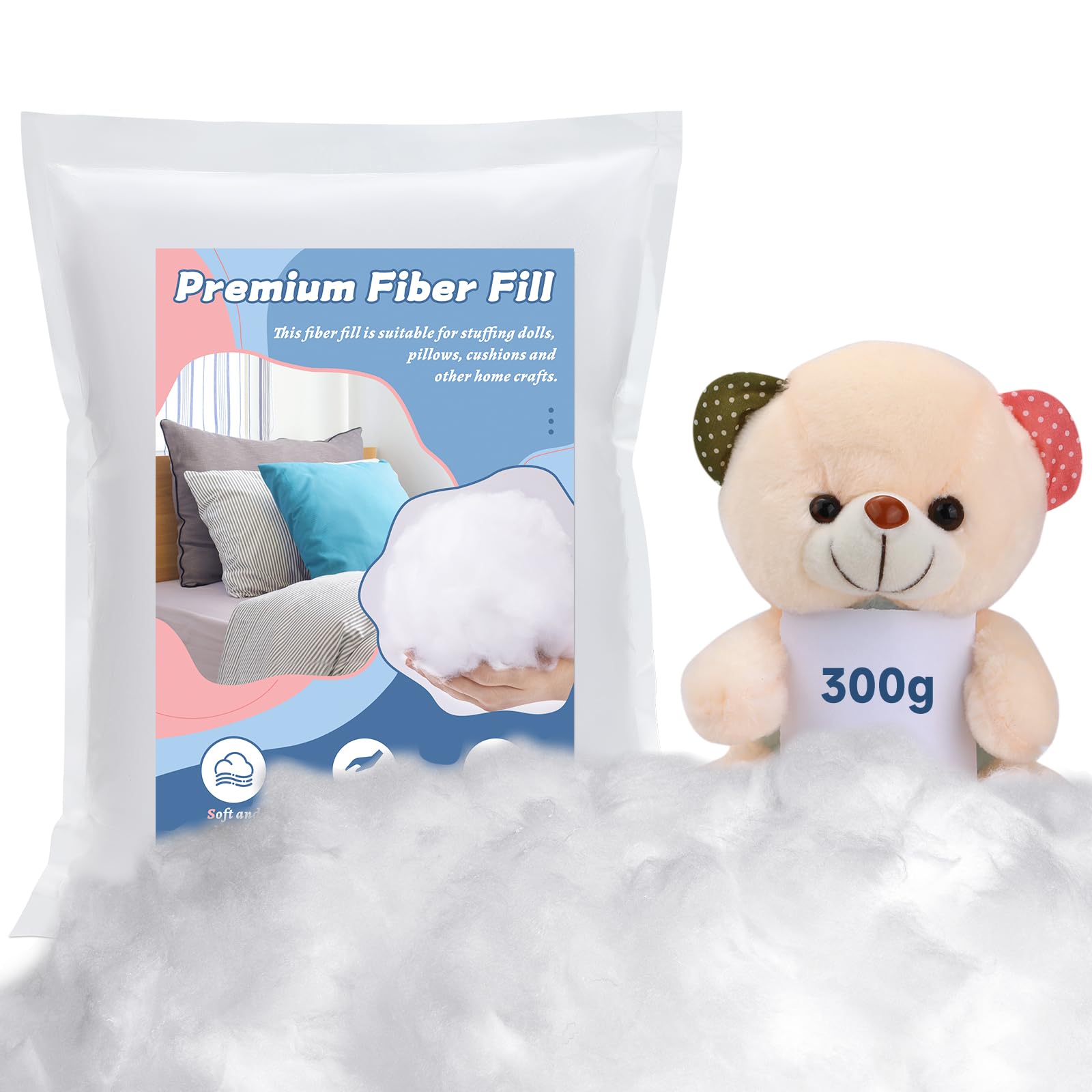 Luokefe 300g/10.5oz Poly Filling, Polyester Fiberfill for Crochet, Plush, Pillow Cushion Filler, DIY Home Craft