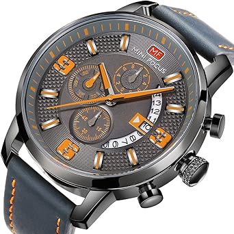 MINI FOCUS Classic Men Sport Waterproof Chronograph Watch Military Leather Strap Quartz For