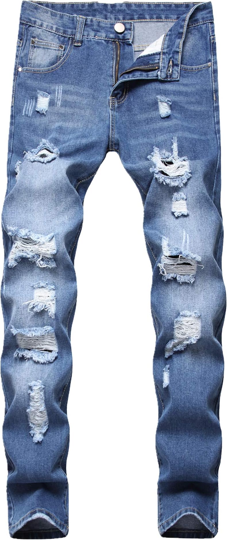 FREDD MARSHALL Men's Skinny Slim Fit Ripped Distressed Stretch Jeans Pants