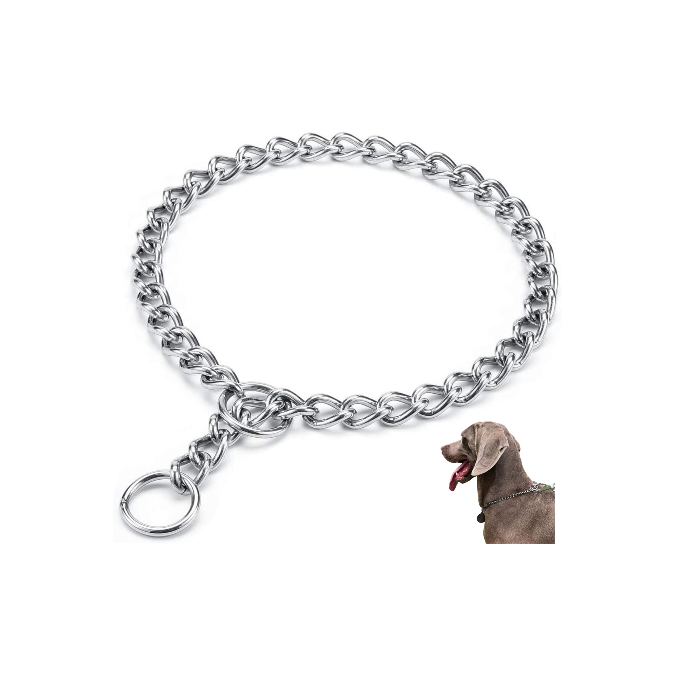 Photo 1 of (Made in USA) Stainless Steel Dog Chain Collar – Chew Proof Slip and Martingale Chain for Dogs – Anti Winding, Heavy Duty Dog Chain Collar - Made in USA with Smooth Chrome Finish (M - 16")