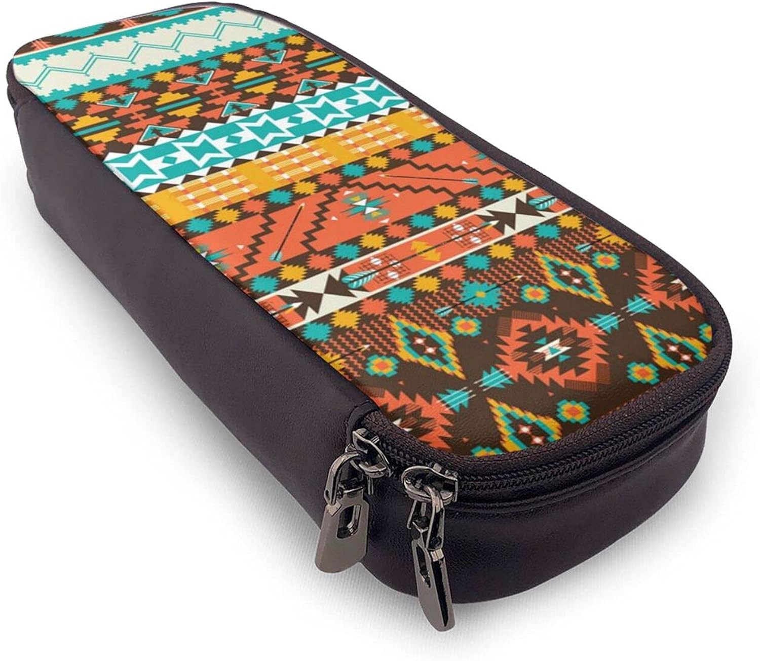 Big Capacity Pencil Case Pu Leather Pen Bag Aboriginal Antique Retro