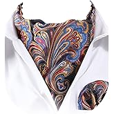 HISDERN Ascot Ties for Men Paisley Cravat Tie and Pocket Square Set Floral Mens Ascot Scarf Handkerchief Wedding Party