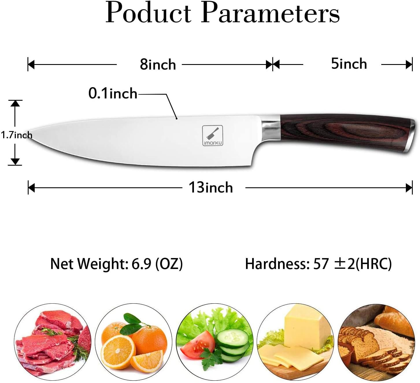 imarku Chef Knife - Pro Kitchen Knife 8 Inch Chef's Knives High Carbon German Stainless Steel Sharp Paring Knife with Ergonomic Handle: Kitchen & Dining