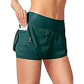 Soothfeel Women's Running Shorts with Zipper Pocket 2 in 1 High Wasited Workout Athletic Gym Yoga Spandex Shorts for Women