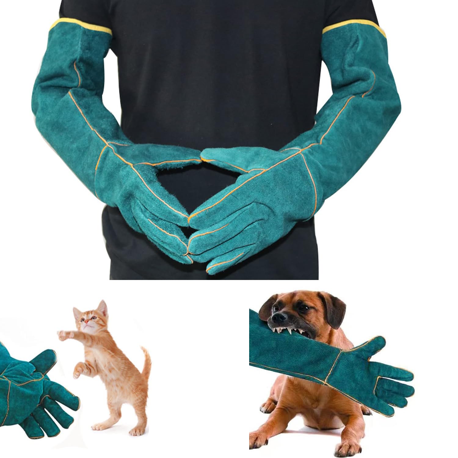awagas Animal Handling Gloves Bite Proof, 62CM Ultra Long Leather Animal Handling Anti-bite Scratch Protective Gloves for Dog/Cat/Bird/Snake/Parrot/Lizard/Reptile-Gardening, Grooming, Welding