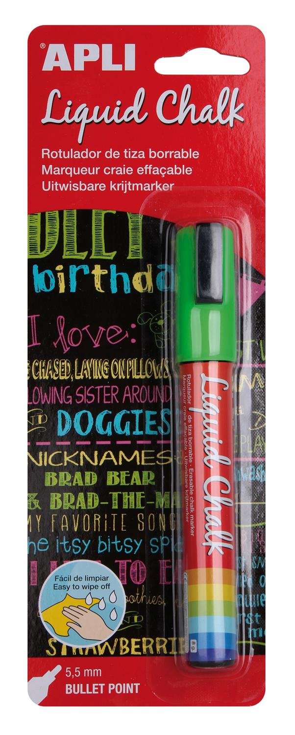 Apli Erasable Liquid Chalk Marker - Round Tip 5.5mm Green