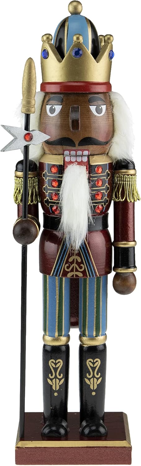 Nutcrackers - Clever Creations African American Blue King 14 Inch Traditional Wooden Nutcracker, Festive Christmas Décor for Shelves and Tables