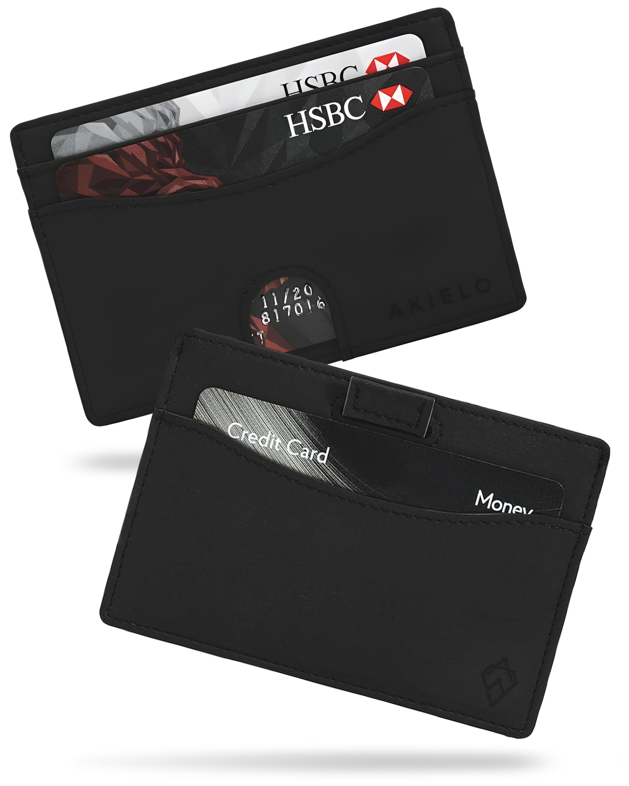 AKIELO Minimalist RFID Blocking Card Holder and Gift Box – Mens Credit Card Wallet – Compact and Slim Wallet (Echo - Black Edition)