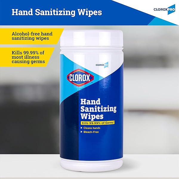 CLOROX PRO ALCOHOL FREE HAND SANITIZER WIPES WITH BZK – GENTLE HAND SANITIZING WIPES FOR HANDS IN BULK CANISTER – DISINFECTING SANITIZER SOLUTION FOR SCHOOL SUPPLIES & OFFICE USE, 100 COUNT