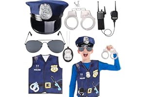 Keymall Kids Police Officer Costume Set 6 Pcs Including Cop Hat Vest Sunglasses Badge Walkie Talkie for Pretend Play Dress Up