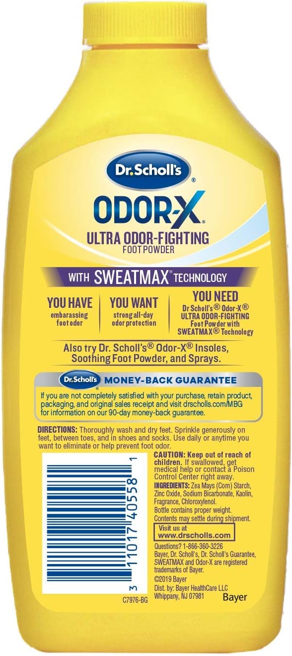 Dr. Scholl's Odor-Fighting Odor-X Foot Powder, 6.25oz (Pack of 3) // All-Day Protection Against Odor and Sweaty Feet with SweatMAX Technology that Destroys Odors Instantly: Health & Personal Care