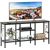 Furologee TV Stand for TVs up to 55 Inch, Entertainment Center with Open Storage Shelves, Media Console Table with Soundbar Shelf for Living Room, Bedroom, Black Oak