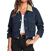 COCCKO Womens Cropped Jacket Zip Up Lightweight Bomber Button Drawstring Oversized Utility Casual Coats With Pockets
