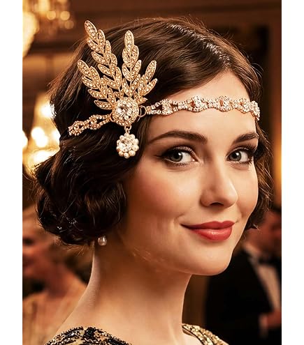 Flapper Headband Women Vintage 1920s Feather Crystal Gatsby Party Accessory Amazon.com: BABEYOND 1920s Flapper Headband Crystal Great  main image 4