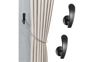 HEMOUR Curtain Holdback, 2pcs Wall Mounted Drapery Tiebacks with Screws, Decorative Drapery Metal Hook Wall Hanger, Black