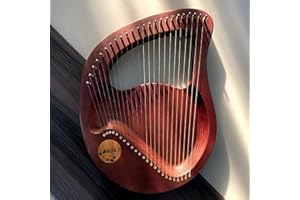 24 String Lyre Harp Mahogany Solid Wood String Instrument, with Carrying Case/Tuning Key/Spare String/English Instruction Man