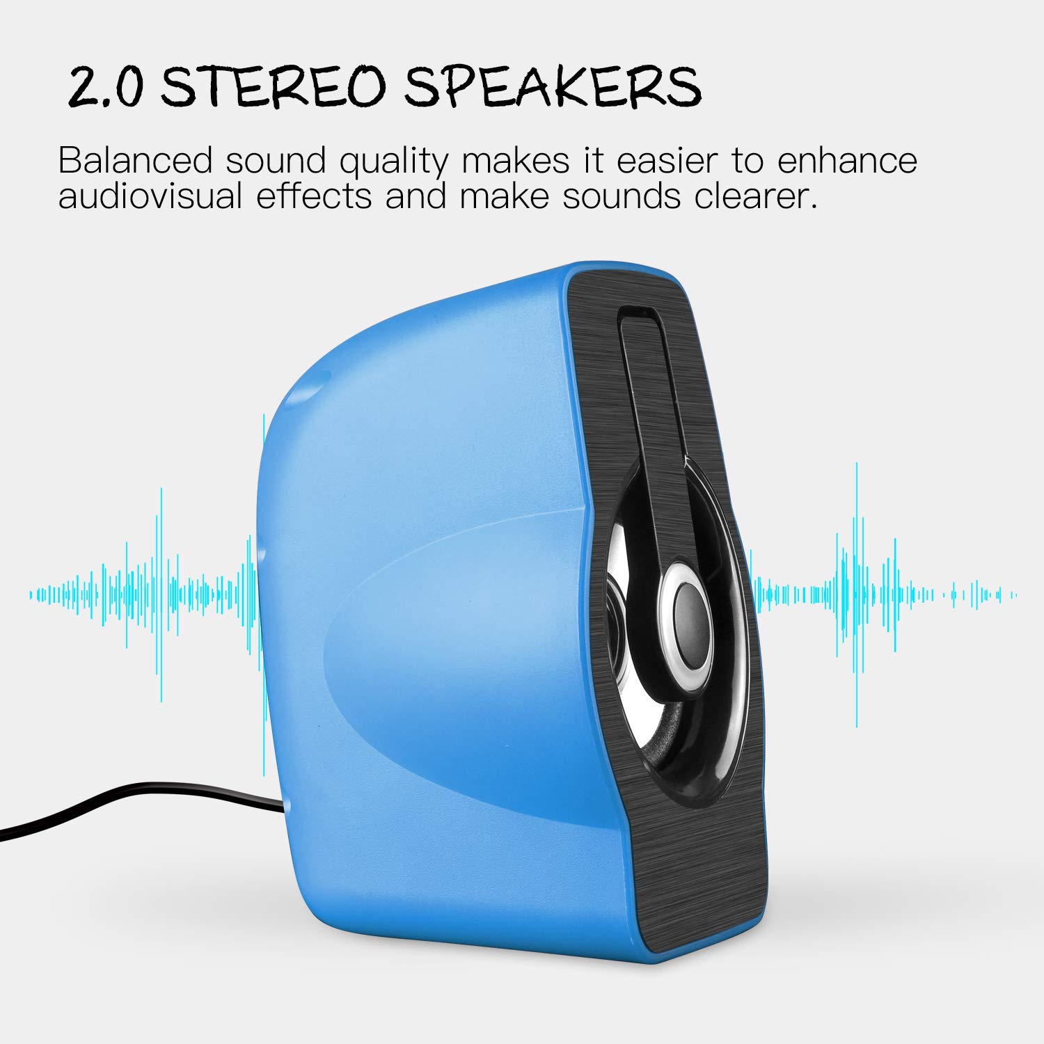 USB Powered Computer Speakers, Reccazr SP2070 Multimedia Stereo Sound Speakers with 7 Colors Breathing Lighting for PC(with3.5mm AUX and PC Input)-Blue