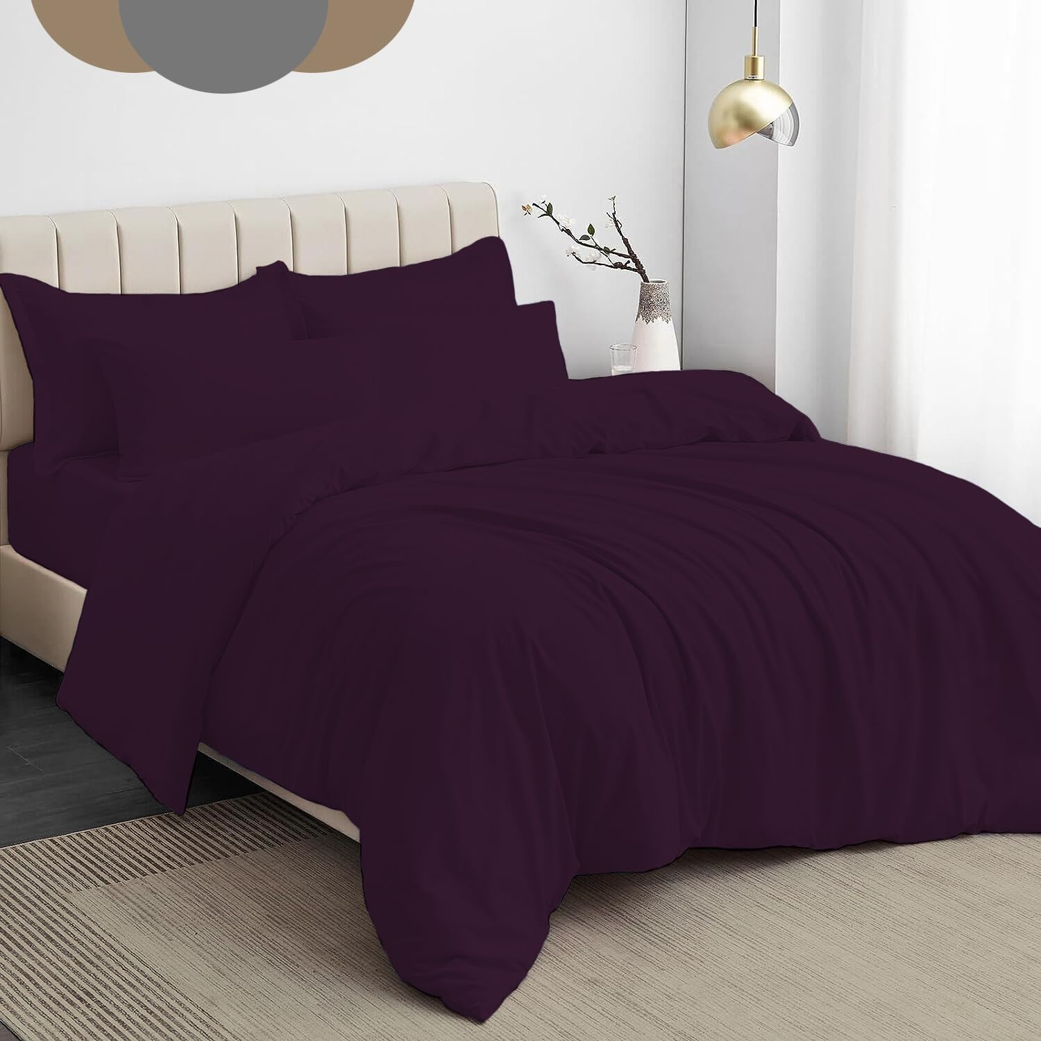Dazzle Collection® Plain Dyed DUVET COVER SET with Matching Pillowcases Luxury 100% PolyCotton Bedroom Bedding Bed Set Easy Care UK Sizes Bedding Set (Single, Plum) — image 1