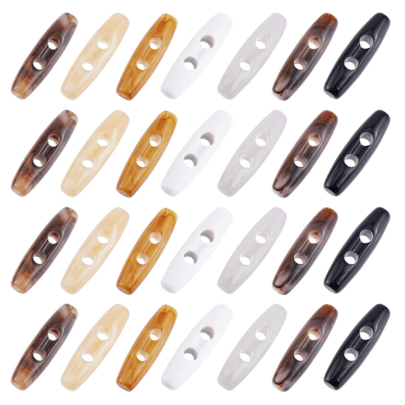 NBEADS 70 Pcs 7 Colors Resin Buttons, Column Double Hole Buttons Resin Toggle Buttons Two Holes Buttons Sewing Buttons for DIY Clothing Sewing Accessories, 3.9x1.1x1cm