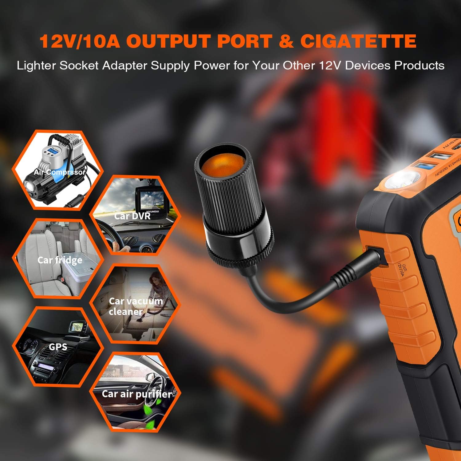 AUTOWN Car Jump Starter - 21000mAh 1000A Peak, 12V Auto Battery Booster with Quick Charge (Up to 8.0L Gas, 6.5L Diesel Engine), Portable Power Pack & Jump Box with Smart Jumper Cables and LED Light: Automotive