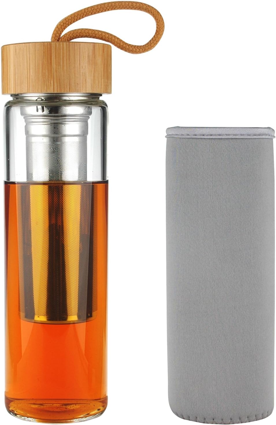 SHBRIFA Tea Tumbler Borosilcate Glass Water Bottle with Bamboo Lid 500 ml / 17 oz