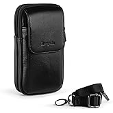 Hengwin Leather Phone Pouch Fits for iPhone 16 Pro Max 15 Plus 14 Pro Max 13 Pro Max 12 Pro Max Samsung Galaxy S24 Ultra S23 Ultra S22 Ultra Holster Belt Clip Case Crossbody Purse Shoulder Bag (Black)