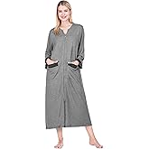 PAVILIA Premium Womens Robe Housecoat, 3/4 Sleeves Zip Up Nightgown For Women Pockets, Soft Bathrobe Zipper Loungewear Dress
