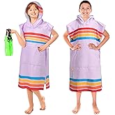SUN CUBE Kids Towel Changing Swim Robe Surf Poncho, Quick Dry Microfiber Hooded Wearable Blanket for Boys Girls 8-12 Years, Sunset Purple
