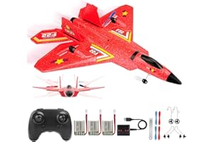 ANTSIR Remote Control Plane F-22 Raptor, 2.4GHz Rc Airplane with Smart Gyro/LED Lights/3 Rechargeable Batteries, Foam RC Jet Glider Gift for Kids Boys Girls 8-12 Year Old (Red)